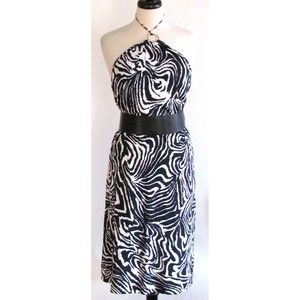DESIGNER COMPANY ELLEN TRACY BLACK/WHITE ANIMAL PRINT HALTER DRESS SIZE 12.R